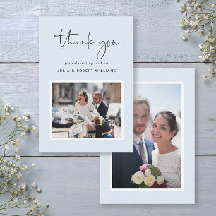 Blue Modern Wedding 2 Photo Thank You Card
