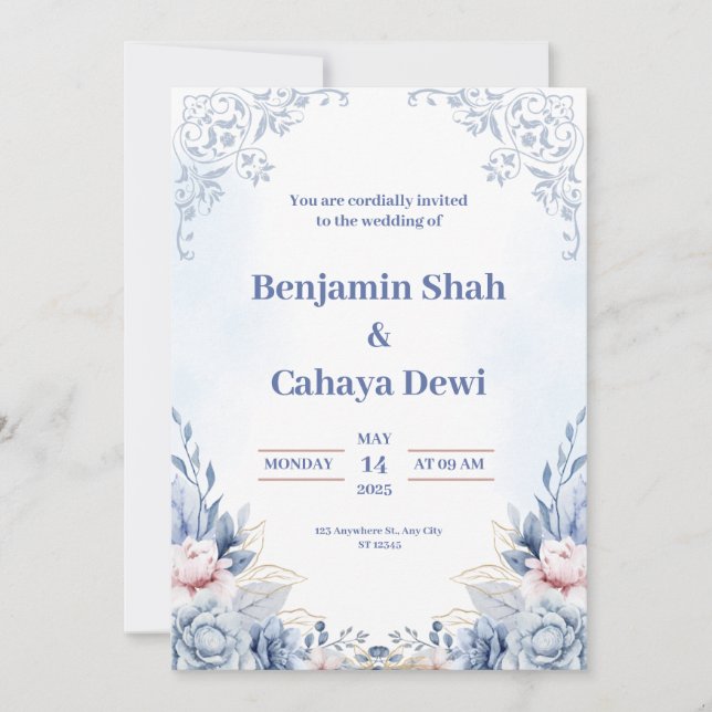 Blue Modern Wedding Invitation (Front)