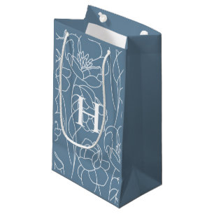 Blue Modern Wildflower Monogram Small Gift Bag