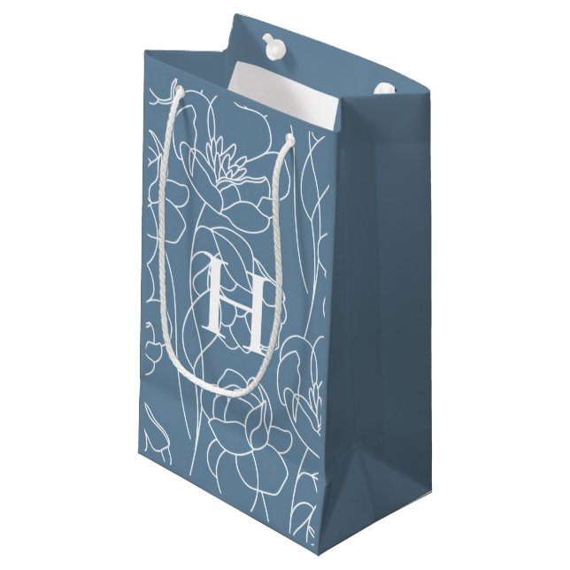 Blue Modern Wildflower Monogram Small Gift Bag (Front Angled)
