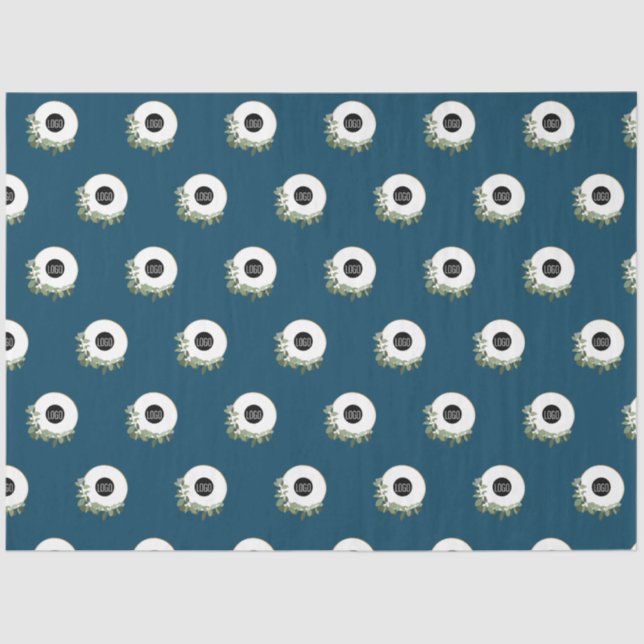 Blue Modern Wreath Custom company logo Tissue Paper (Front)