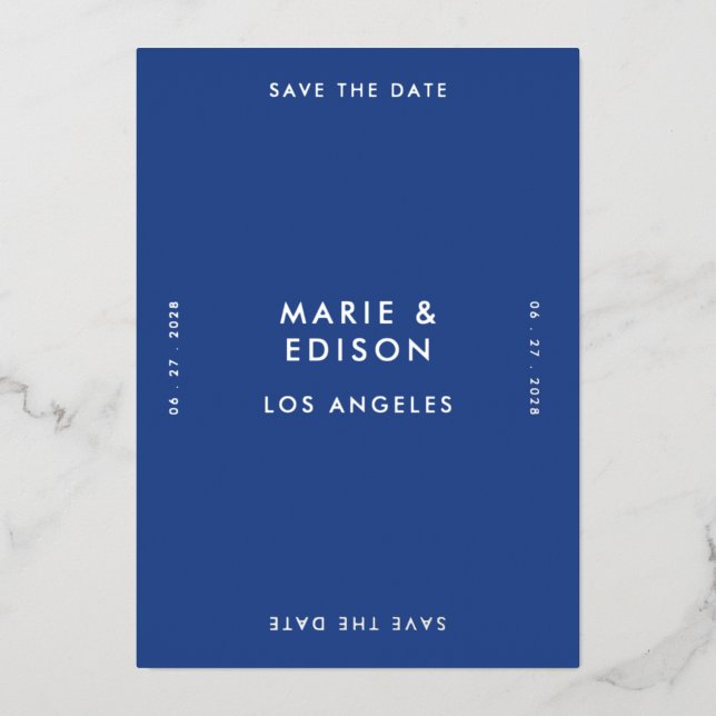 Blue ModernMinimalist Simple Wedding Save the Date (Front)