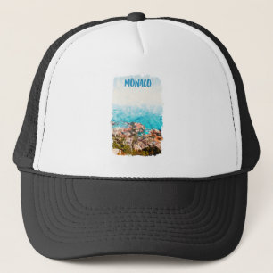 Blue Monaco Ocean View Painting Trucker Hat