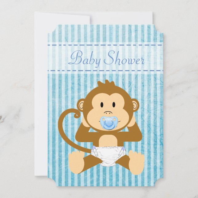 Blue Monkey Baby Shower Its a Boy Invitations (Front)