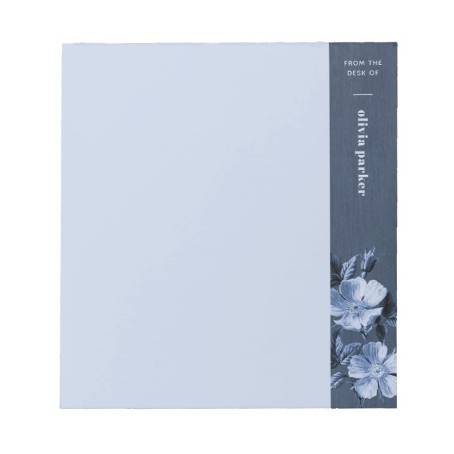 Blue Monochromatic Blooms Floral Custom Notepad (Front)
