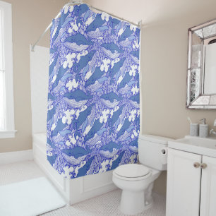 Blue Monochromatic Humpback Whale  Shower Curtain