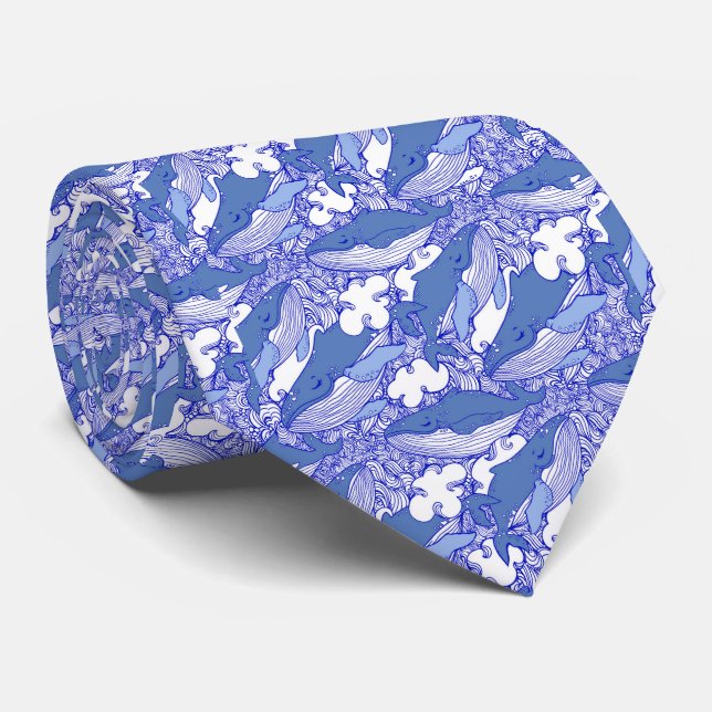 Blue Monochromatic Humpback Whale Tie (Rolled)