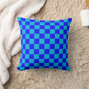 Blue Monochrome Chequerboard Pattern Cushion