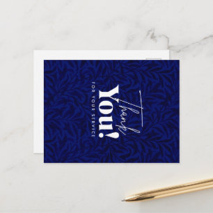 Blue Monochrome Leaf Thank You For Your Service Postcard