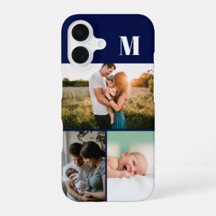Blue Monogram 3 Photo collage iPhone 16 Case
