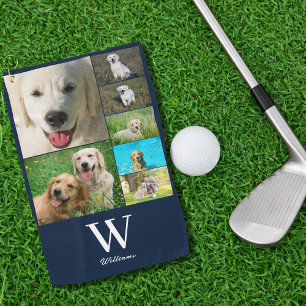 Blue Monogram 7 Photo Collage Golf Towel