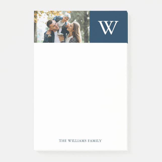 Blue Monogram and Custom Photo Post-it Notes (Front)