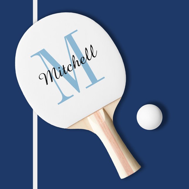 Blue Monogram and Name Personalised Ping Pong Paddle (Creator Uploaded)