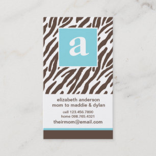 Blue Monogram and Zebra Print Calling Card