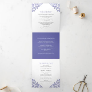 blue monogram art love story wedding Tri-Fold programme