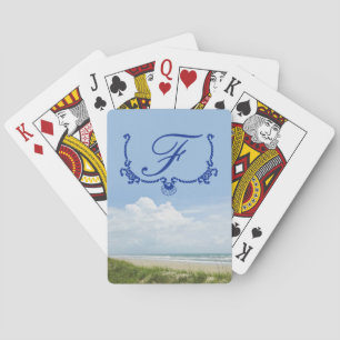 Blue Monogram Beach with Sand Dune Personalised Playing Cards