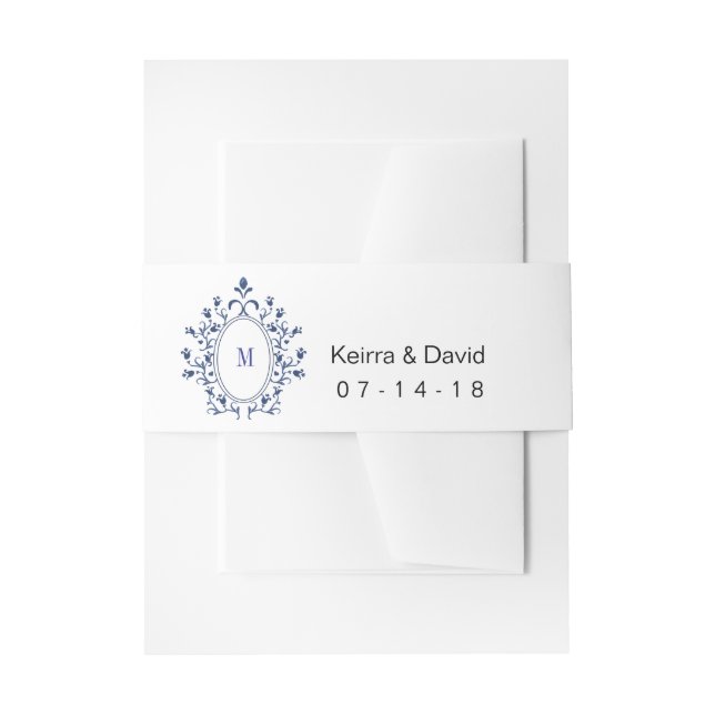 Blue Monogram Belly Band wedding invitation (Front Example)