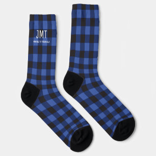 Blue Monogram Buffalo Plaid Socks