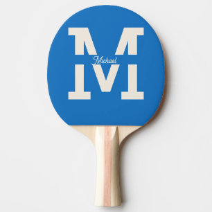 Blue Monogram Classic Personalised Chequered Back Ping Pong Paddle