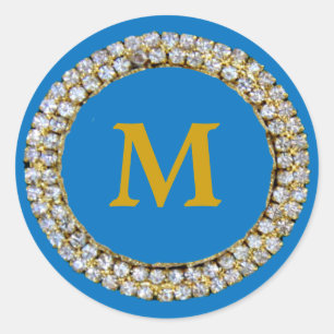 Blue Monogram Classic Round Sticker