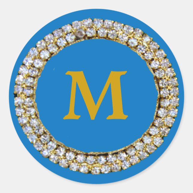 Blue Monogram Classic Round Sticker (Front)