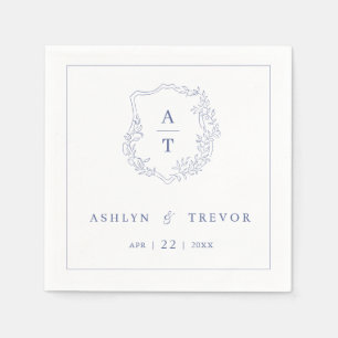 Blue Monogram Crest Wedding Napkins