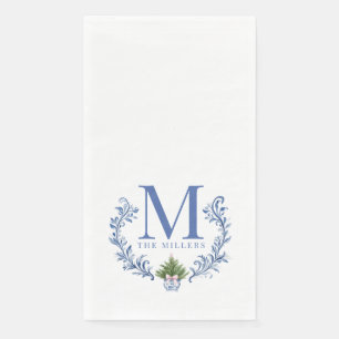 Blue Monogram Crest with Christmas Tree  Napkin