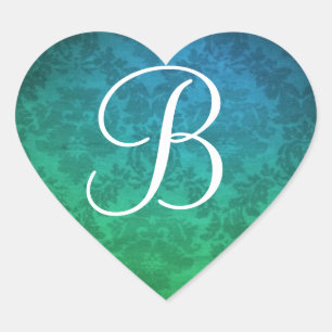 Blue Monogram Damask Envelope Seal Stickers