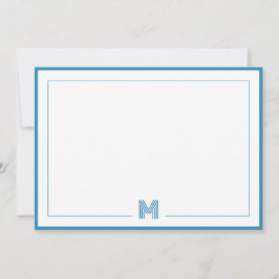 Blue Monogram Double Border Stationery Card
