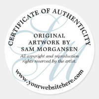 Blue Monogram Elegant Certificate of Authenticity