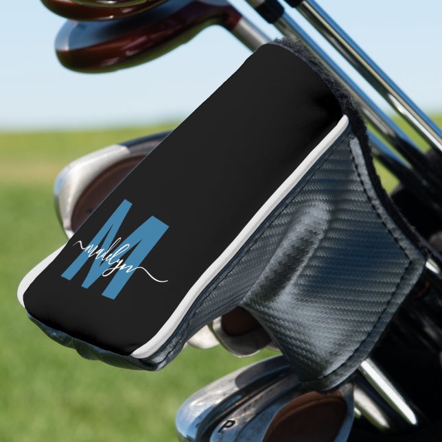 Blue Monogram Initial Name Personalised Golf Head Cover (Custom Blue Monogram Golf Head Cover )