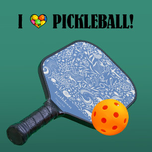 Blue Monogram Initial Ocean Pattern Pickleball Paddle