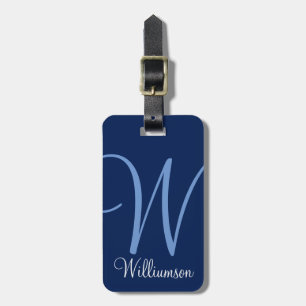 Blue Monogram Initial Script Luggage Tag