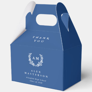 Blue Monogram Laurel Wreath Graduation Favour Box