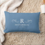 Blue Monogram Lumbar Pillow<br><div class="desc">Bring warmth and elegance to your home with this customisable dusty blue lumbar pillow. Easily personalise with your monogram, family name, and est. date, making it a meaningful accent for your living room, bedroom, or entryway. The soft pale blue backdrop offers a soothing, contemporary feel that complements a variety of...</div>