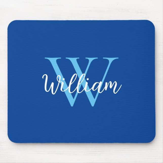 Blue Monogram Name Personalised Mouse Pad (Front)
