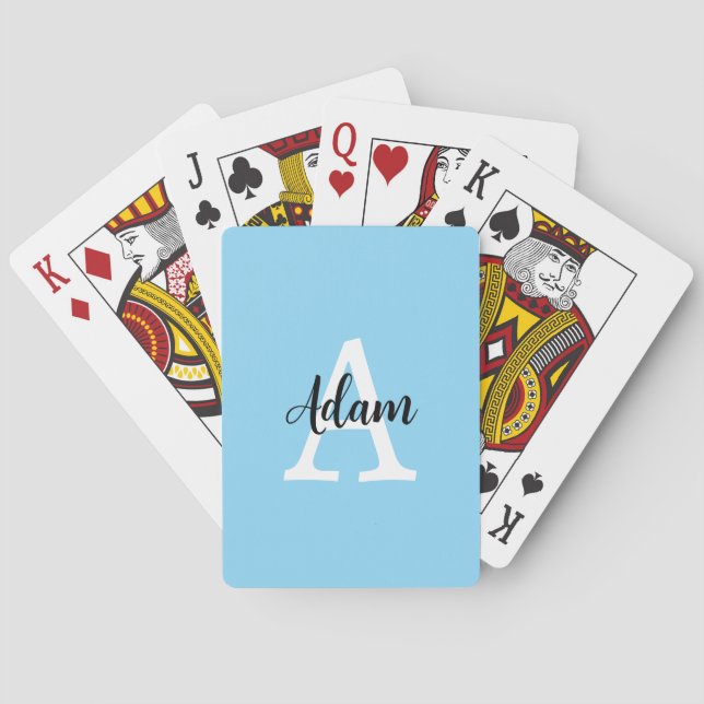 Blue Monogram Name Script Personalised Design Playing Cards (Back)