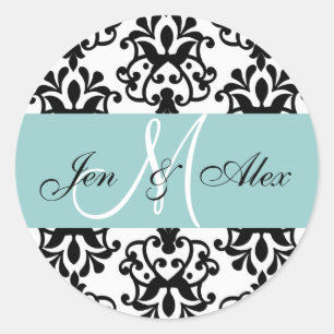 Blue Monogram Names Damask Wedding Seal
