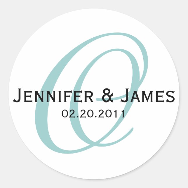 Blue Monogram O Wedding Favour Sticker (Front)