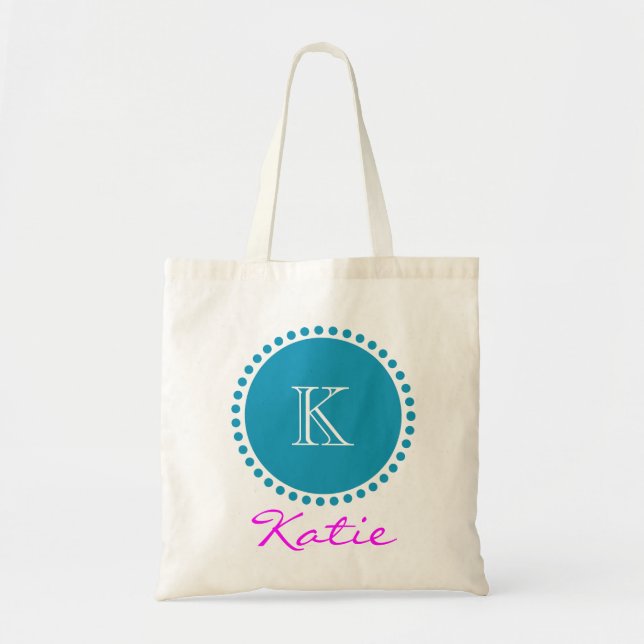 Blue Monogram Personalised Design Tote Bag (Front)