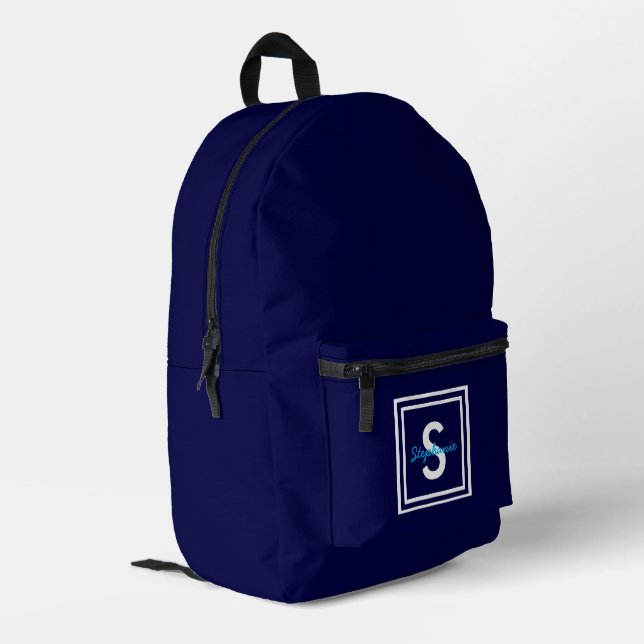 Blue Monogram Personalised Printed Backpack (Back Corner Left)