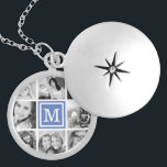 Blue Monogram Photo Collage Silver Plated Necklace<br><div class="desc">Cute keepsake locket necklace featuring your custom Instagram photo collage and personalised with your monogram initial. Click Customise It to change monogram font and colour and further personalised the design. Great gift for family,  friends,  parents,  and grandparents!</div>