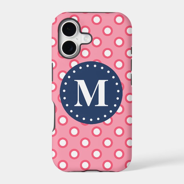 Blue Monogram Pink Polka Dots Pattern (Back)