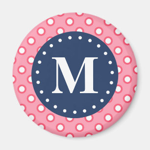 Blue Monogram Pink Polka Dots Pattern Magnet
