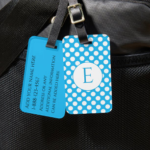 Blue Monogram Polka Dots Bright Colors Luggage Tag