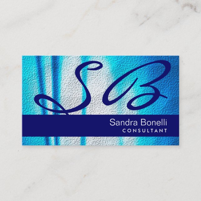 Blue Monogram Professional Business Card (Front)