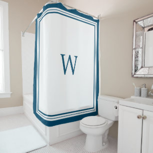 Blue Monogram Shower Curtain