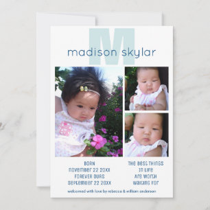 Blue Monogram Simple Adoption 3 Photo Collage Announcement