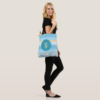 Blue monogram Striped Pattern Tote Bag