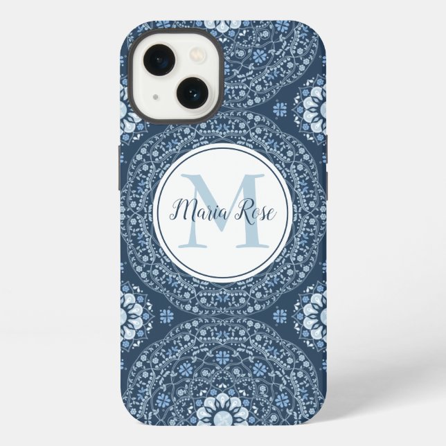 Blue Monogram Stylish Chic Pattern iPhone Case (Back)